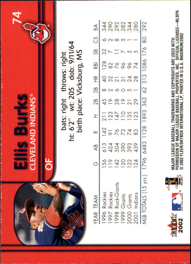 2002 Fleer Maximum #74 Ellis Burks back image