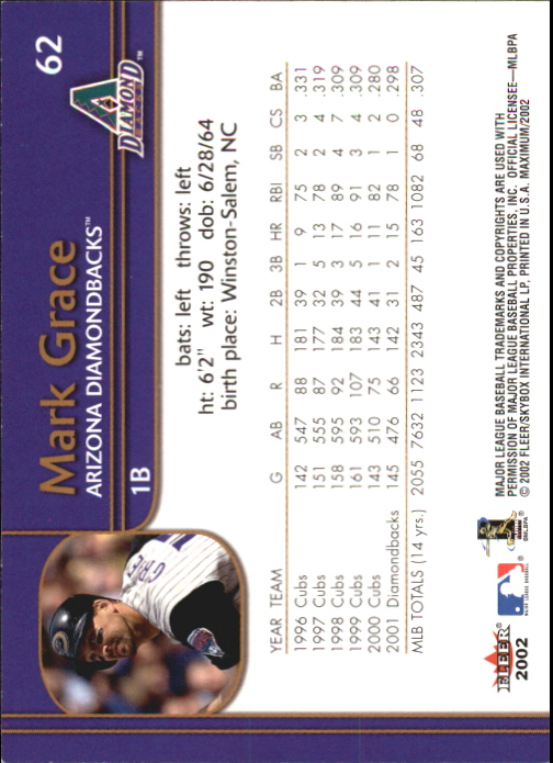 2002 Fleer Maximum To the Max #62 Mark Grace/331 back image