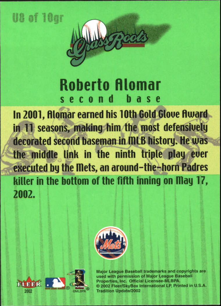 2002 Fleer Tradition Update Grass Roots #U8 Roberto Alomar back image