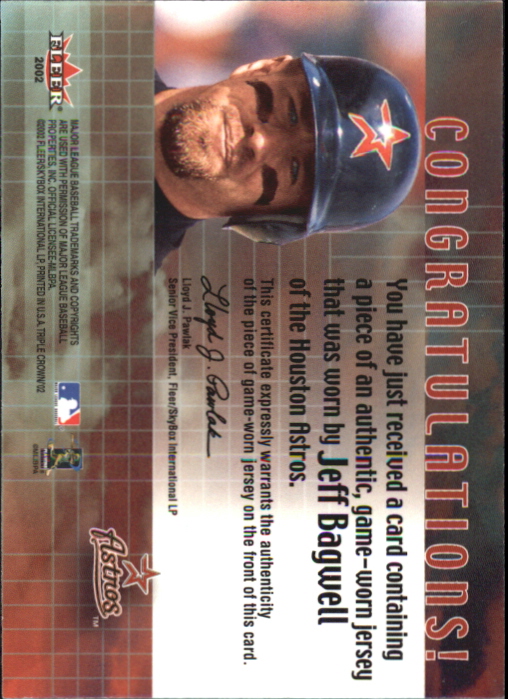 2002 Fleer Triple Crown RBI Kings Game Used #1 Jeff Bagwell Jsy back image