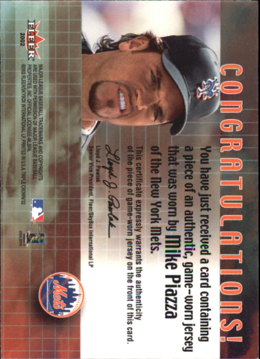 2002 Fleer Triple Crown RBI Kings Game Used #8 Mike Piazza Jsy back image
