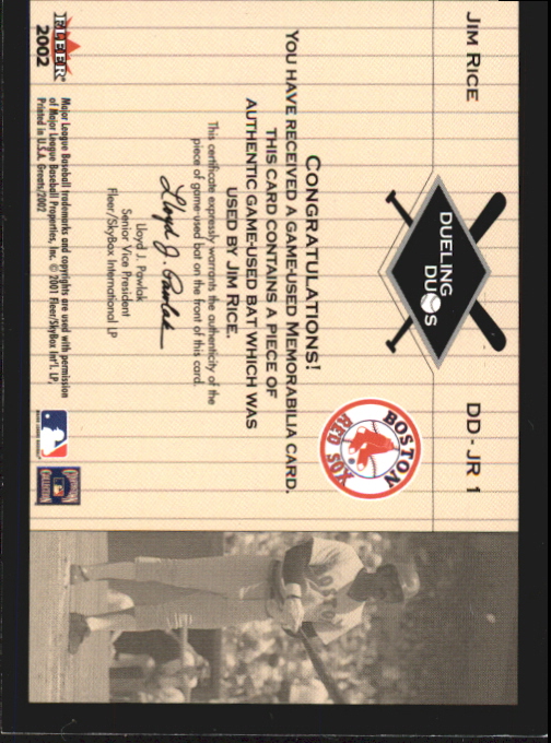 2002 Greats of the Game Dueling Duos Game Used Single #JR1 Reggie Jackson/Jim Rice Bat back image
