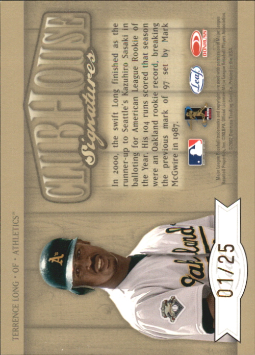 2002 Leaf Clubhouse Signatures Gold #43 Terrence Long back image