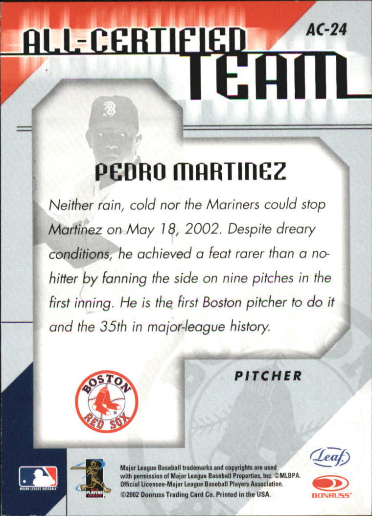 2002 Leaf Certified All-Certified Team #24 Pedro Martinez back image