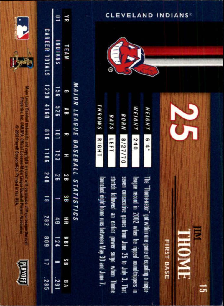 2002 Playoff Piece of the Game #15 Jim Thome back image