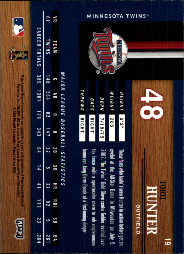 2002 Playoff Piece of the Game #19 Torii Hunter back image