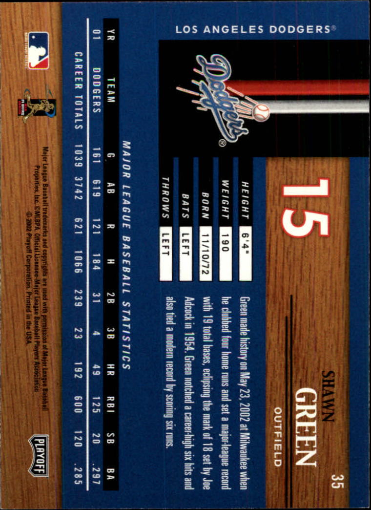 2002 Playoff Piece of the Game #35 Shawn Green back image