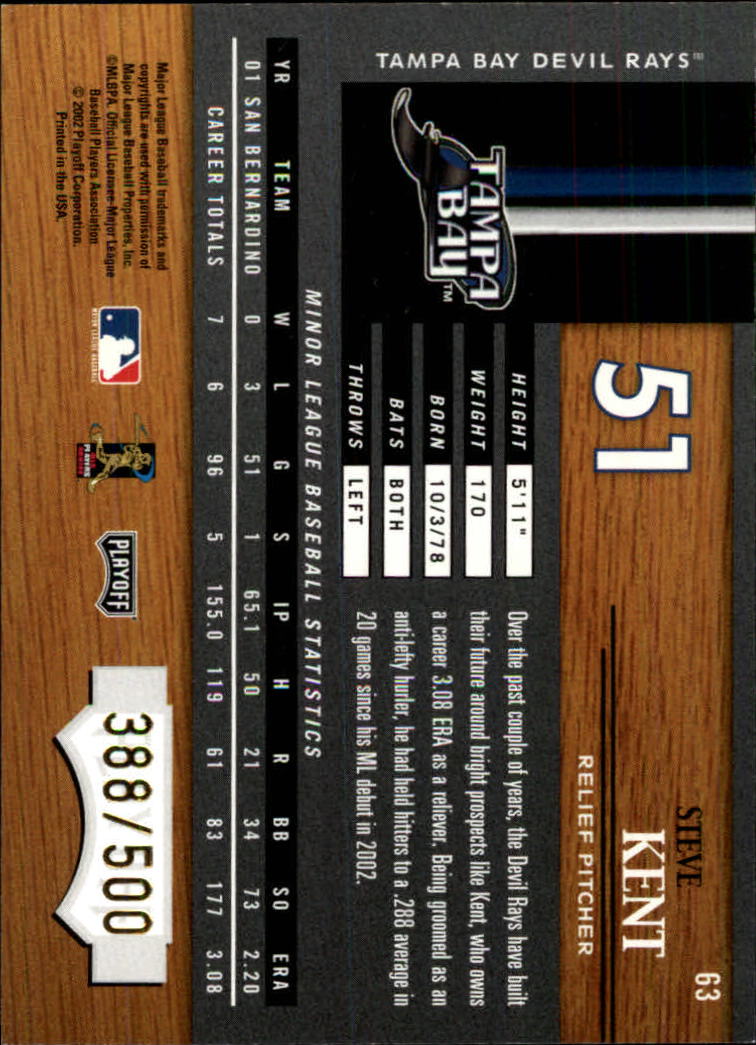 2002 Playoff Piece of the Game #63 Steve Kent ROO RC back image