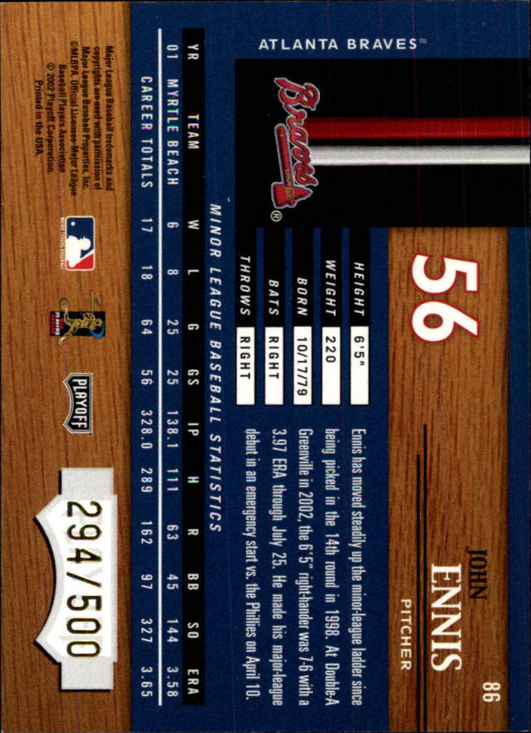 2002 Playoff Piece of the Game #86 John Ennis ROO RC back image