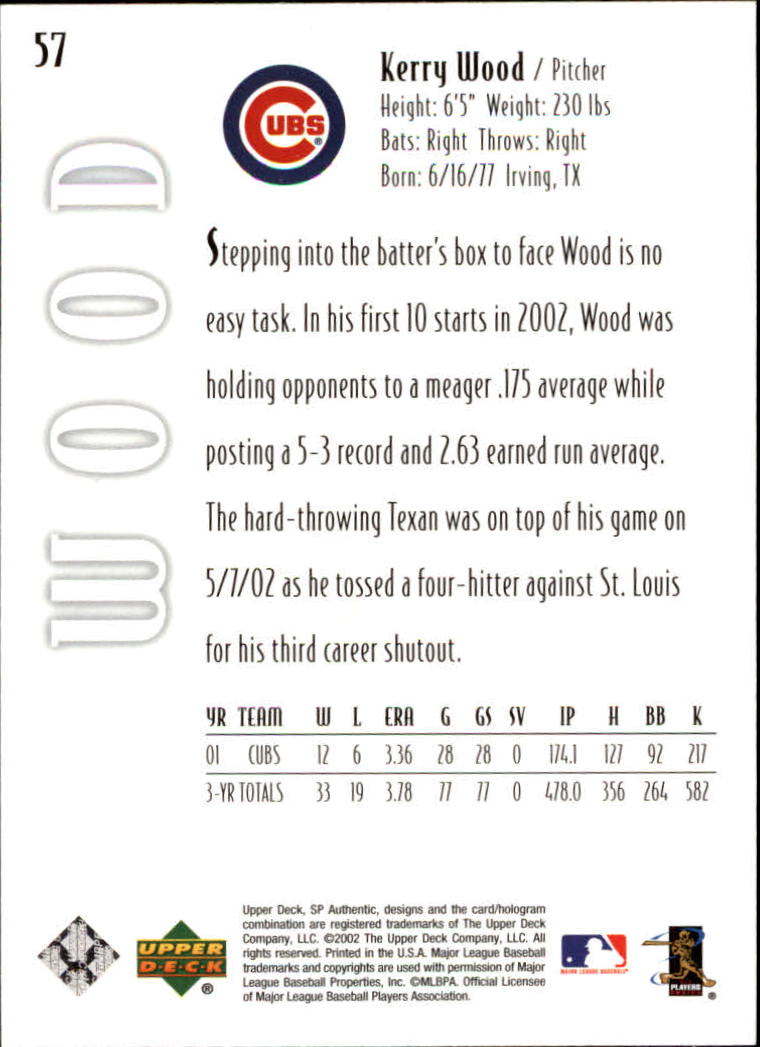 2002 SP Authentic #57 Kerry Wood back image
