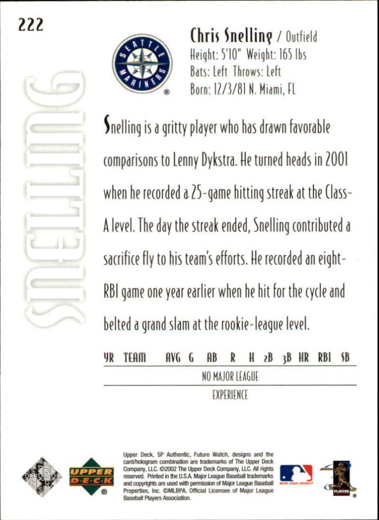 2002 SP Authentic #222 Chris Snelling FW RC back image