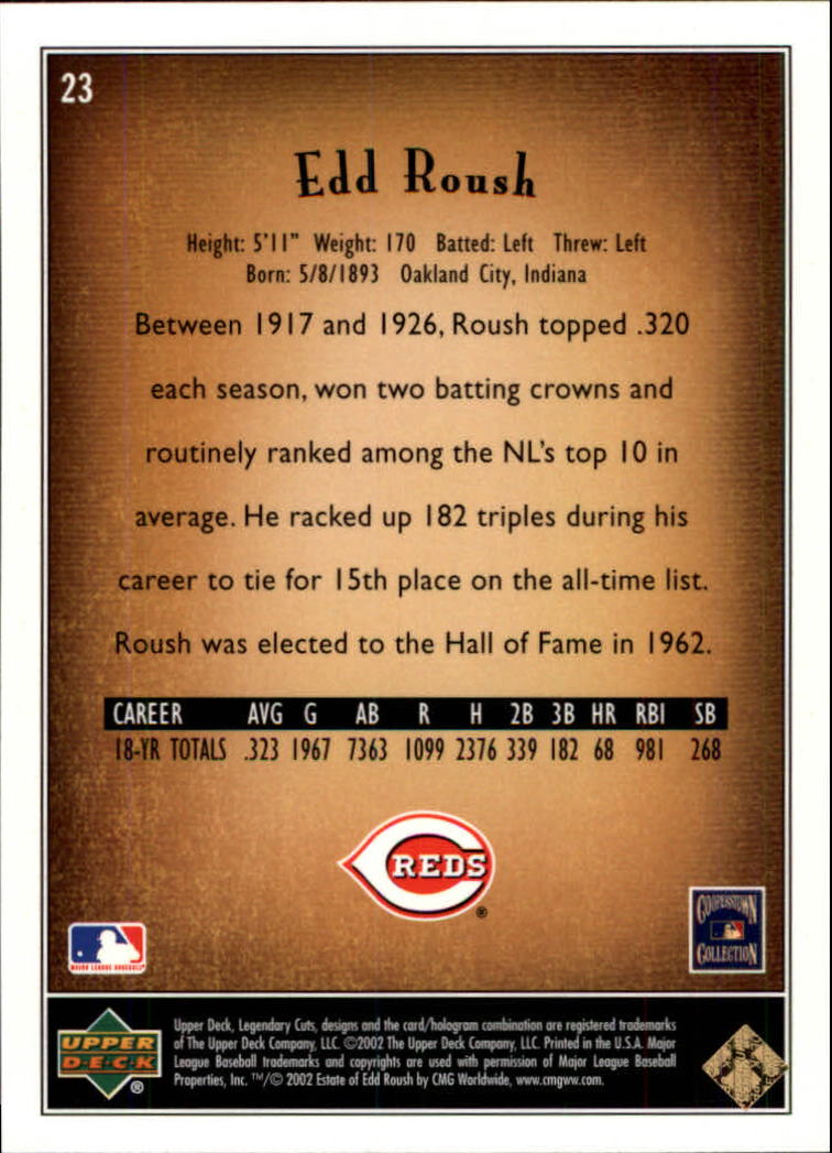 2002 SP Legendary Cuts #23 Edd Roush back image