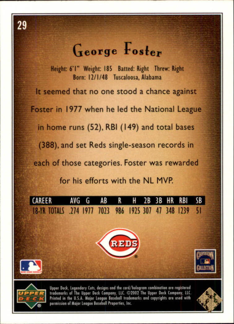 2002 SP Legendary Cuts #29 George Foster back image