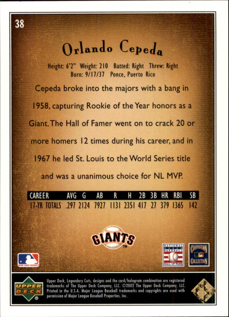 2002 SP Legendary Cuts #38 Orlando Cepeda back image