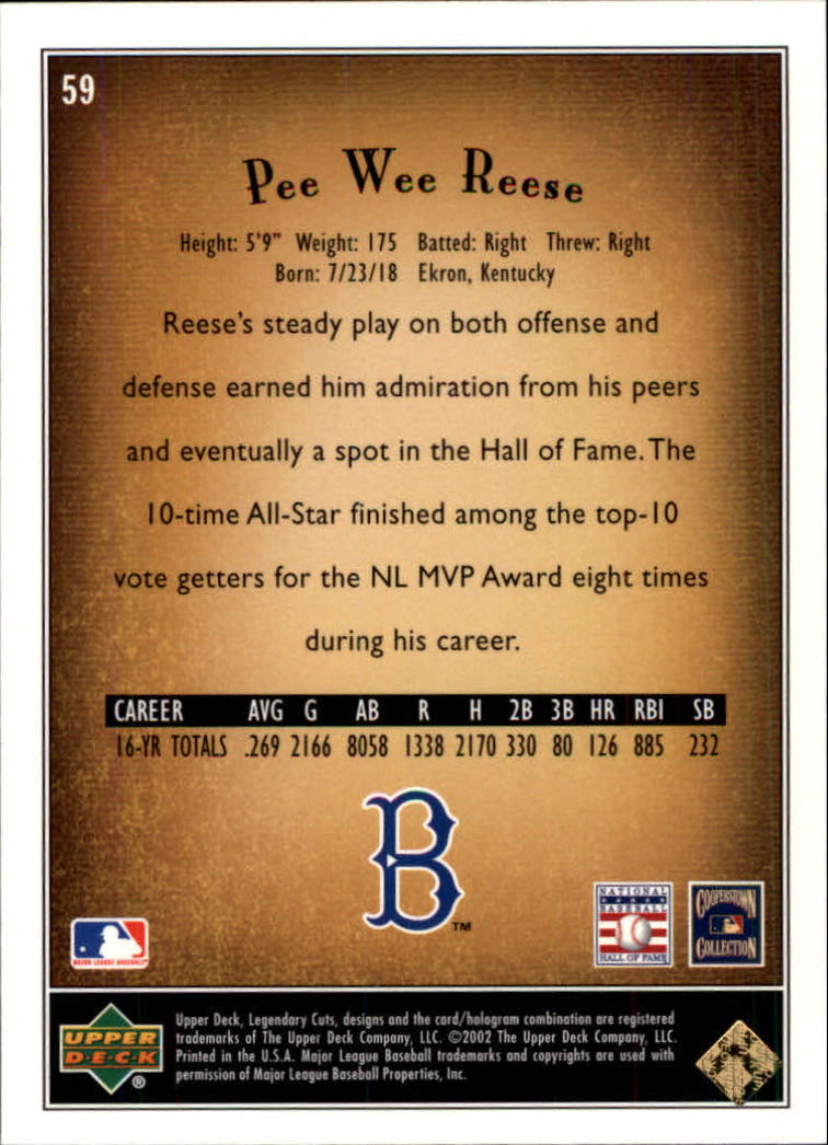 2002 SP Legendary Cuts #59 Pee Wee Reese back image