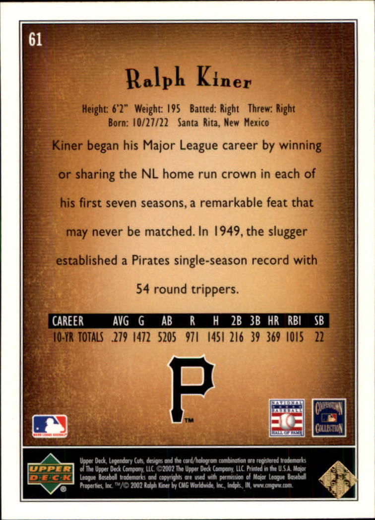 2002 SP Legendary Cuts #61 Ralph Kiner back image