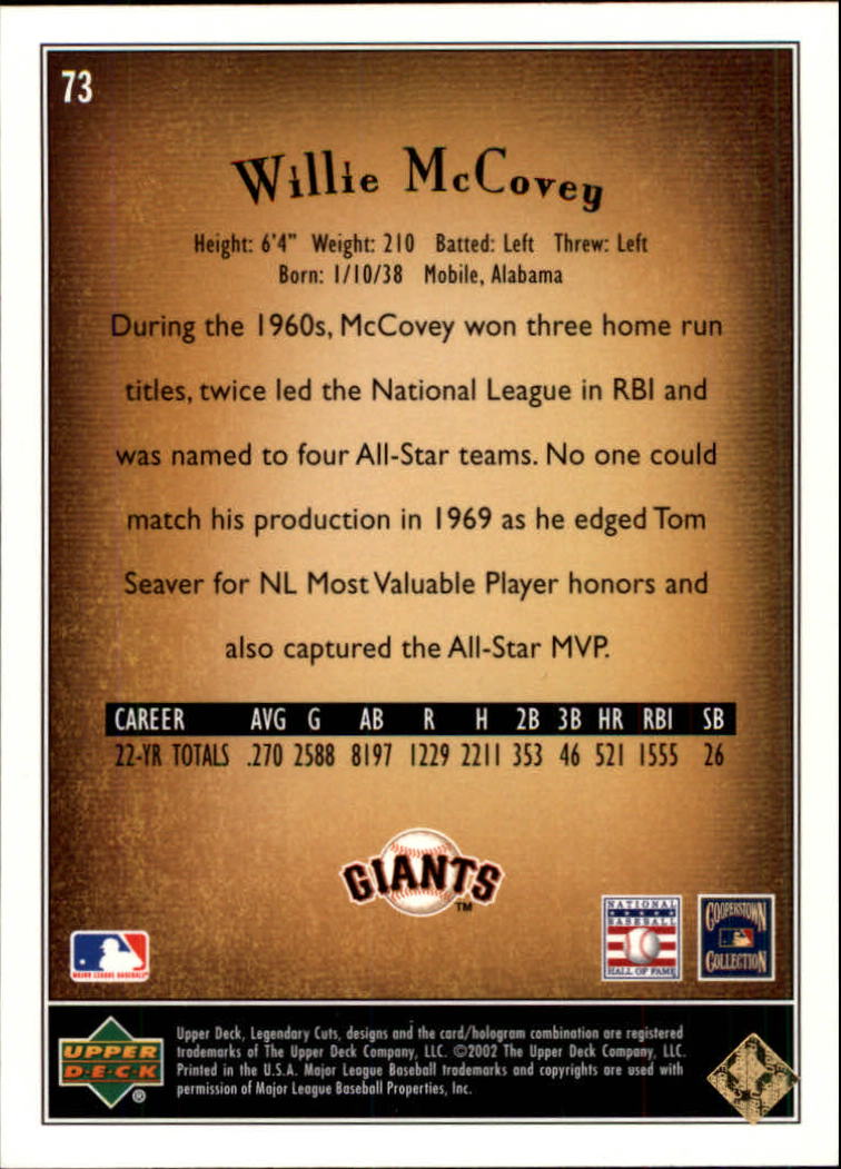 2002 SP Legendary Cuts #73 Willie McCovey back image