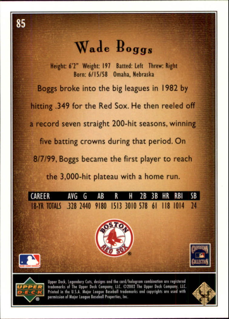 2002 SP Legendary Cuts #85 Wade Boggs back image