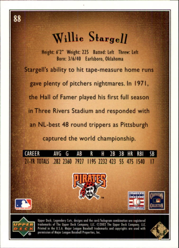 2002 SP Legendary Cuts #88 Willie Stargell back image