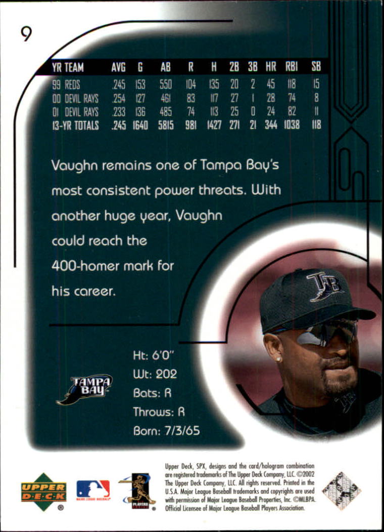 2002 SPx #9 Greg Vaughn back image