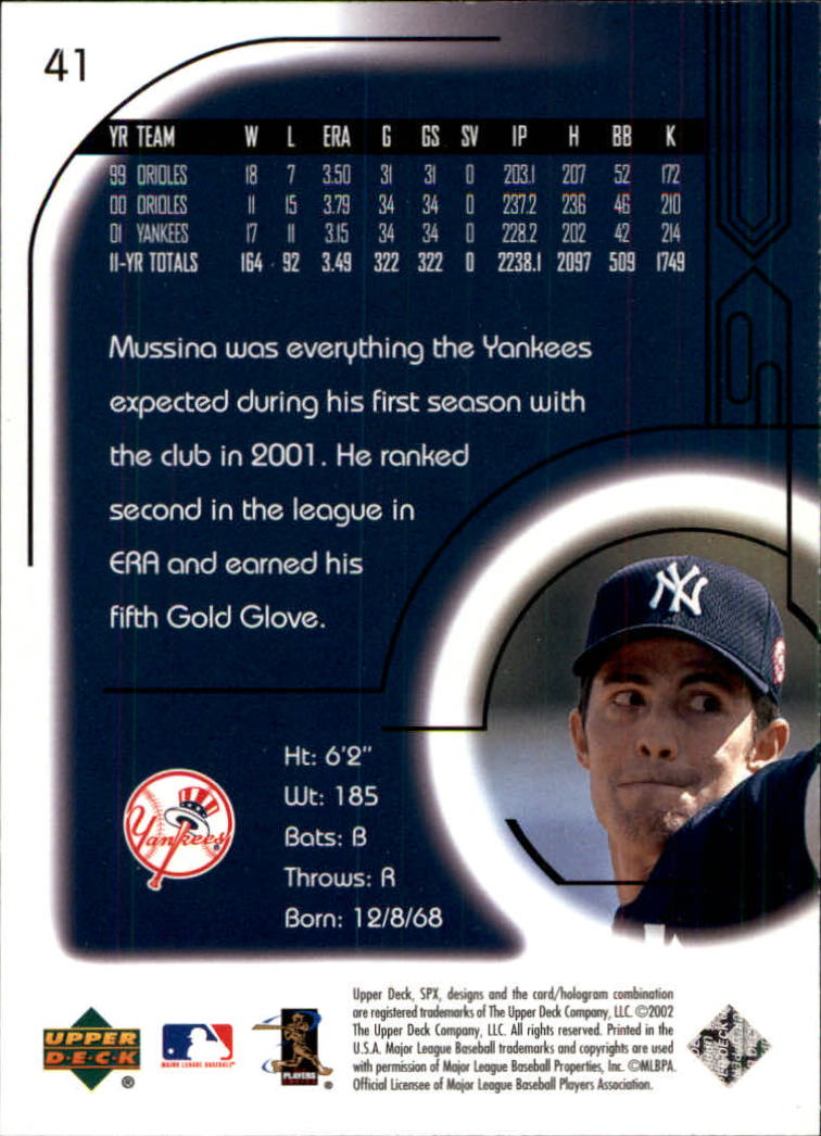 2002 SPx #41 Mike Mussina back image