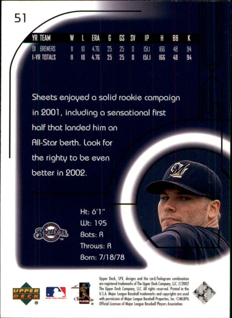 2002 SPx #51 Ben Sheets back image