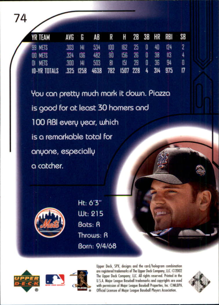2002 SPx #74 Mike Piazza back image