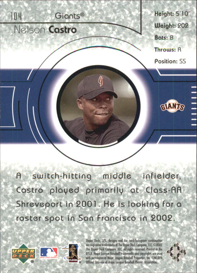2002 SPx #104A Nelson Castro YS RC back image