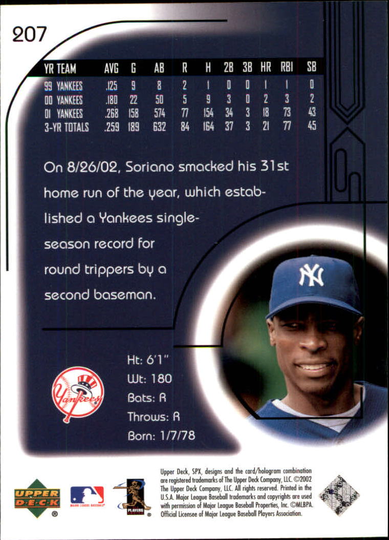 2002 SPx #207 Alfonso Soriano back image
