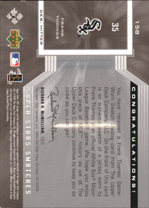 2002 SPx SuperStars Swatches Silver #158 Frank Thomas back image