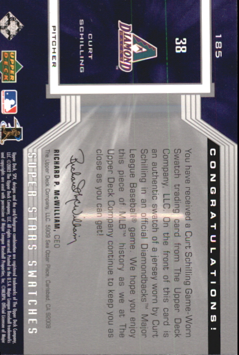 2002 SPx SuperStars Swatches Silver #185 Curt Schilling back image