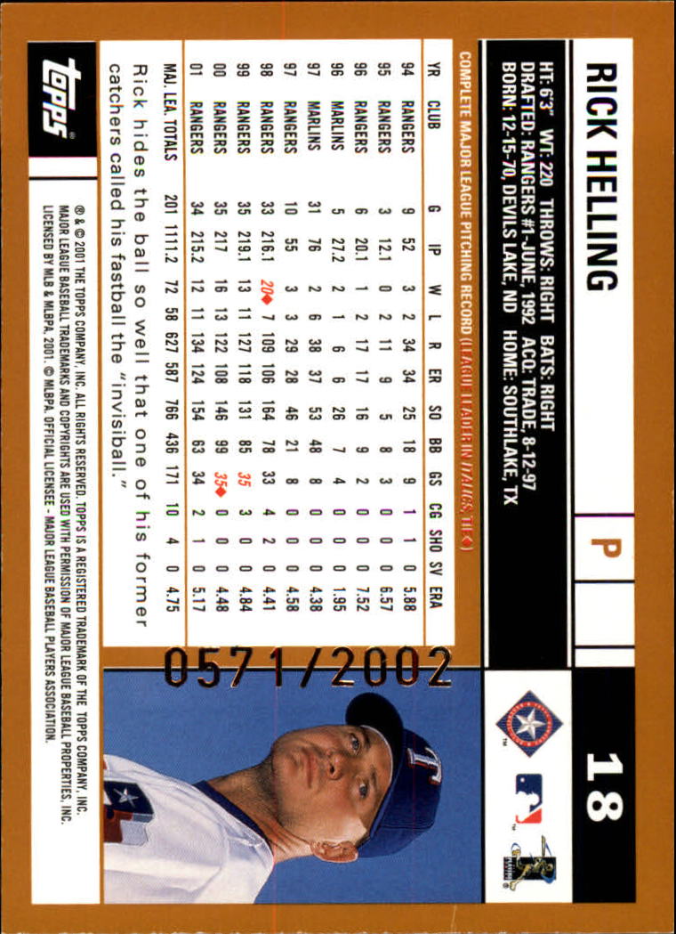 2002 Topps Gold #18 Rick Helling back image