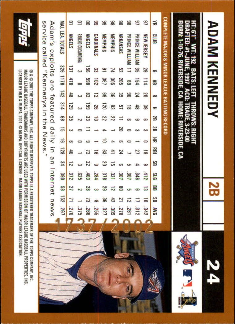 2002 Topps Gold #24 Adam Kennedy back image