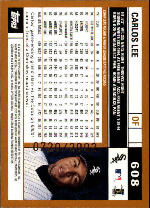 2002 Topps Gold #608 Carlos Lee back image