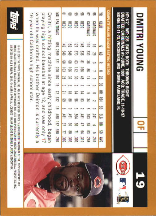 2002 Topps Home Team Advantage #19 Dmitri Young back image