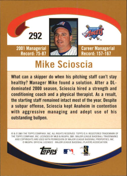 2002 Topps Home Team Advantage #292 Mike Scioscia back image