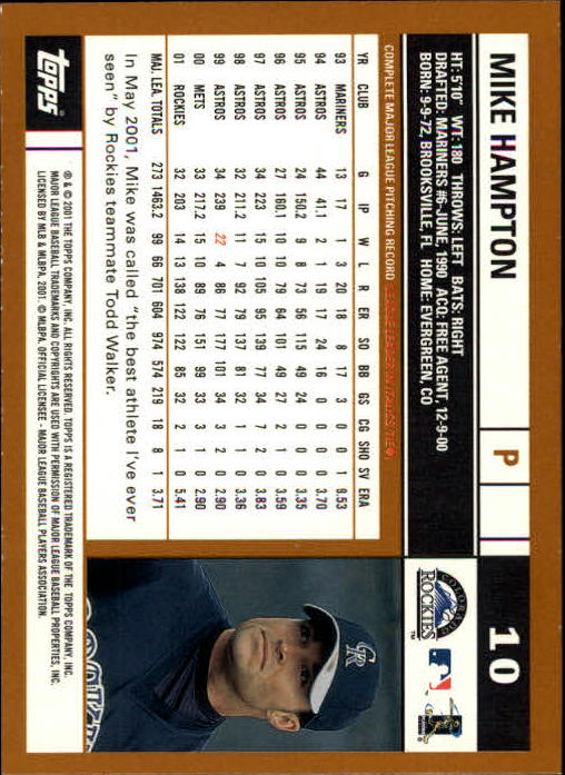 2002 Topps Limited #10 Mike Hampton back image