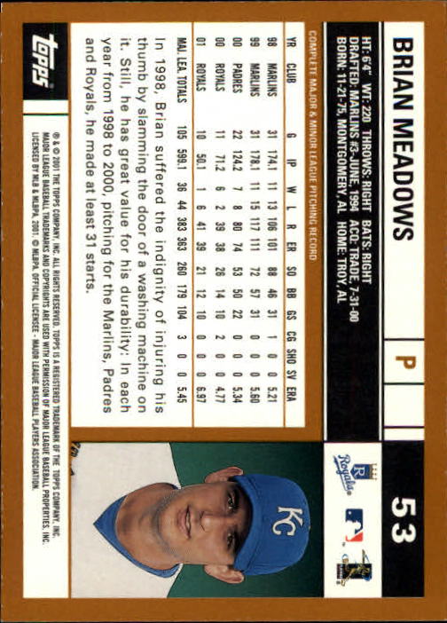 2002 Topps Limited #53 Brian Meadows back image