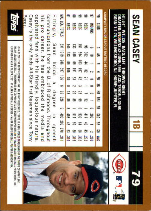 2002 Topps Limited #79 Sean Casey back image