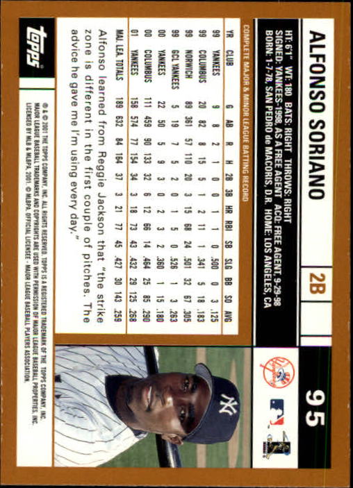 2002 Topps Limited #95 Alfonso Soriano back image