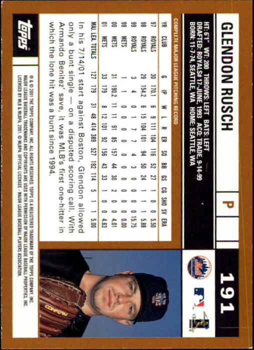 2002 Topps Limited #191 Glendon Rusch back image