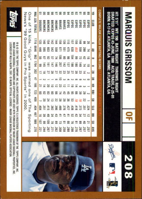 2002 Topps Limited #208 Marquis Grissom back image