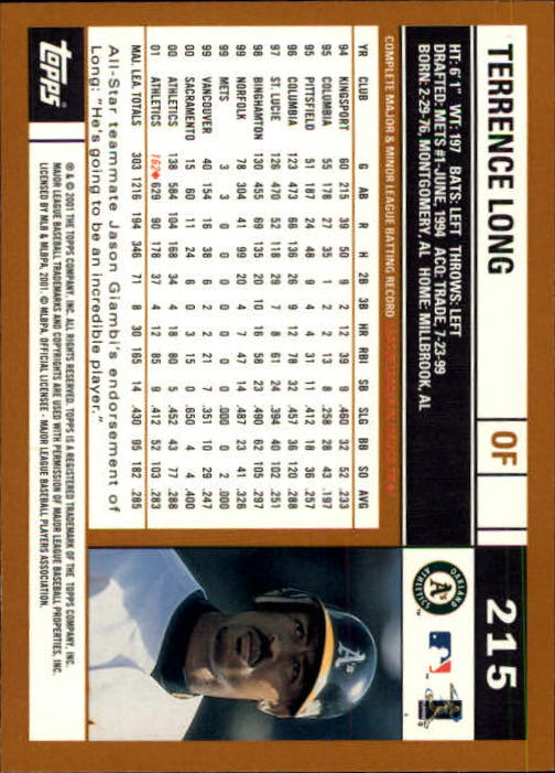 2002 Topps Limited #215 Terrence Long back image