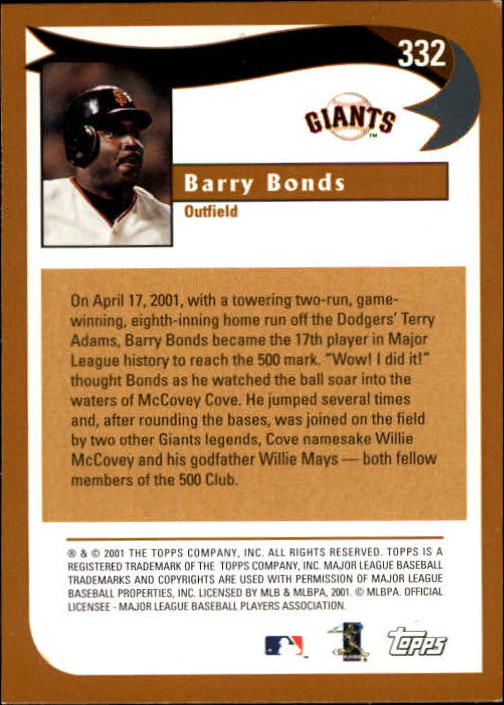 2002 Topps Limited #332 Barry Bonds HL back image