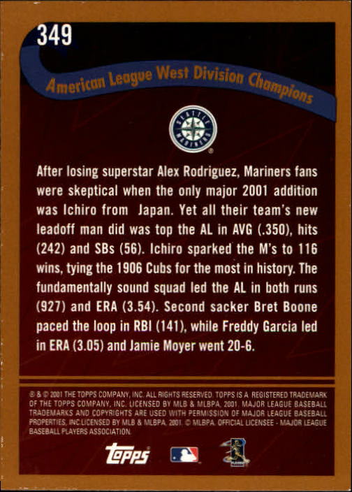 2002 Topps Limited #349 Seattle Mariners PB back image
