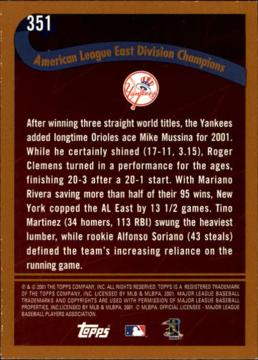 2002 Topps Limited #351 New York Yankees PB back image
