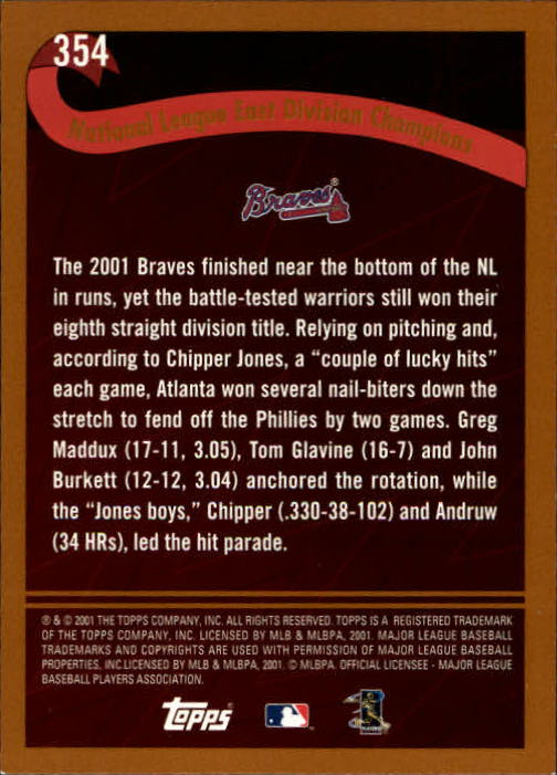 2002 Topps Limited #354 Atlanta Braves PB back image
