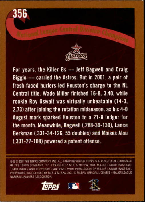 2002 Topps Limited #356 Houston Astros PB back image