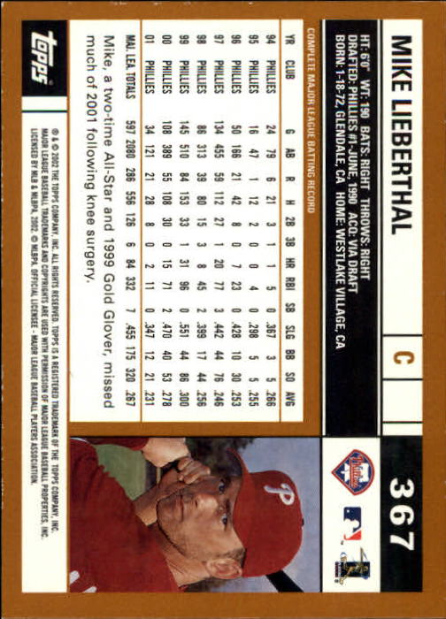 2002 Topps Limited #367 Mike Lieberthal back image