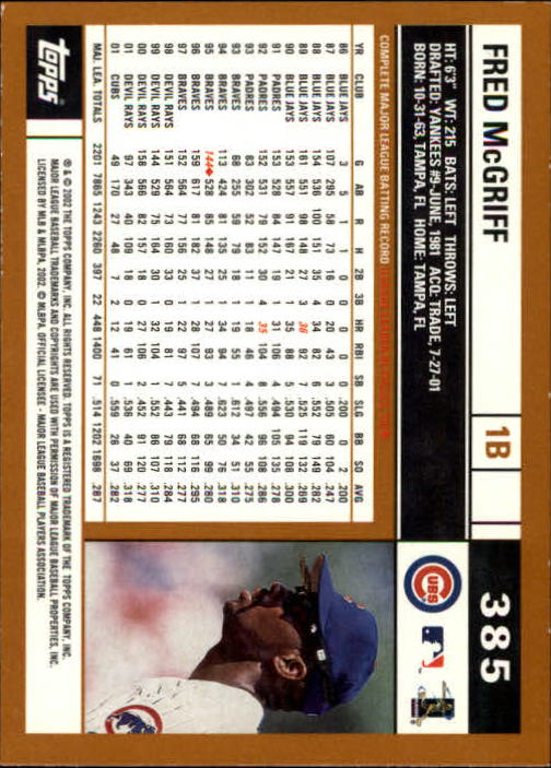 2002 Topps Limited #385 Fred McGriff back image
